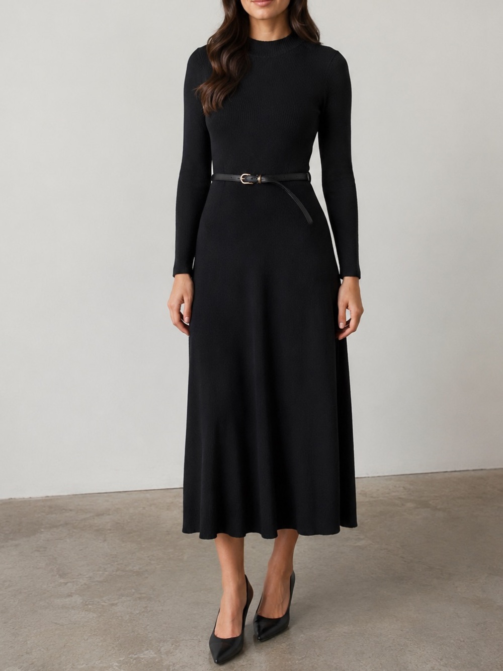 Ever New Black Belted Rib Knit Dress – Size 6 / Medium